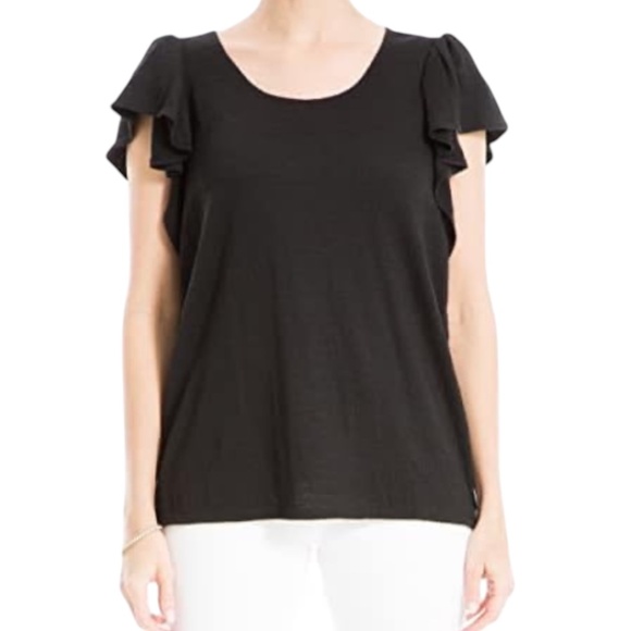 Max Studio Flutter Sleeve Top in Black - Picture 1 of 8